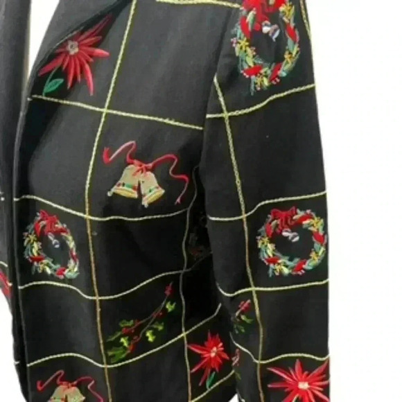 Mak New York Holiday Blazer Jacket With Christmas Embroidery Women’s Sz 4 - Picture 3 of 11